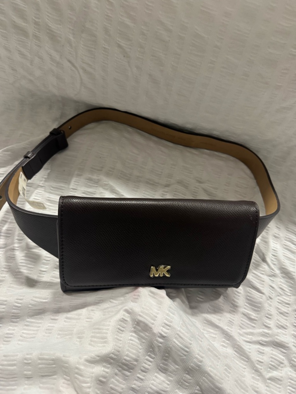 Michael Kors Dark Brown Leather Belt Bag with Gold MK Logo